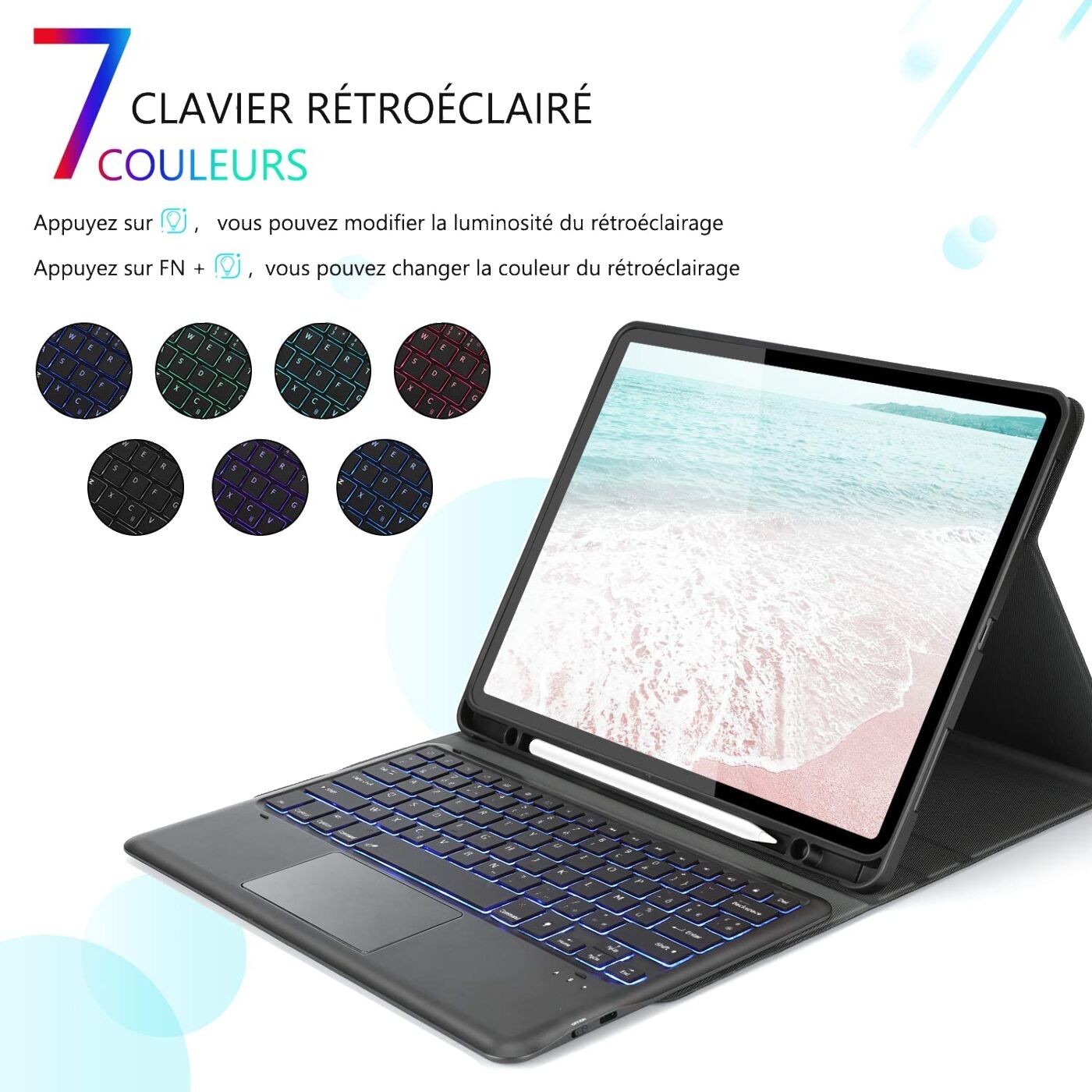 Клавіатура-чохол Jelly Comb Wireless 7 кольорів підсвічування для iPad 10.5" 2th gen Black